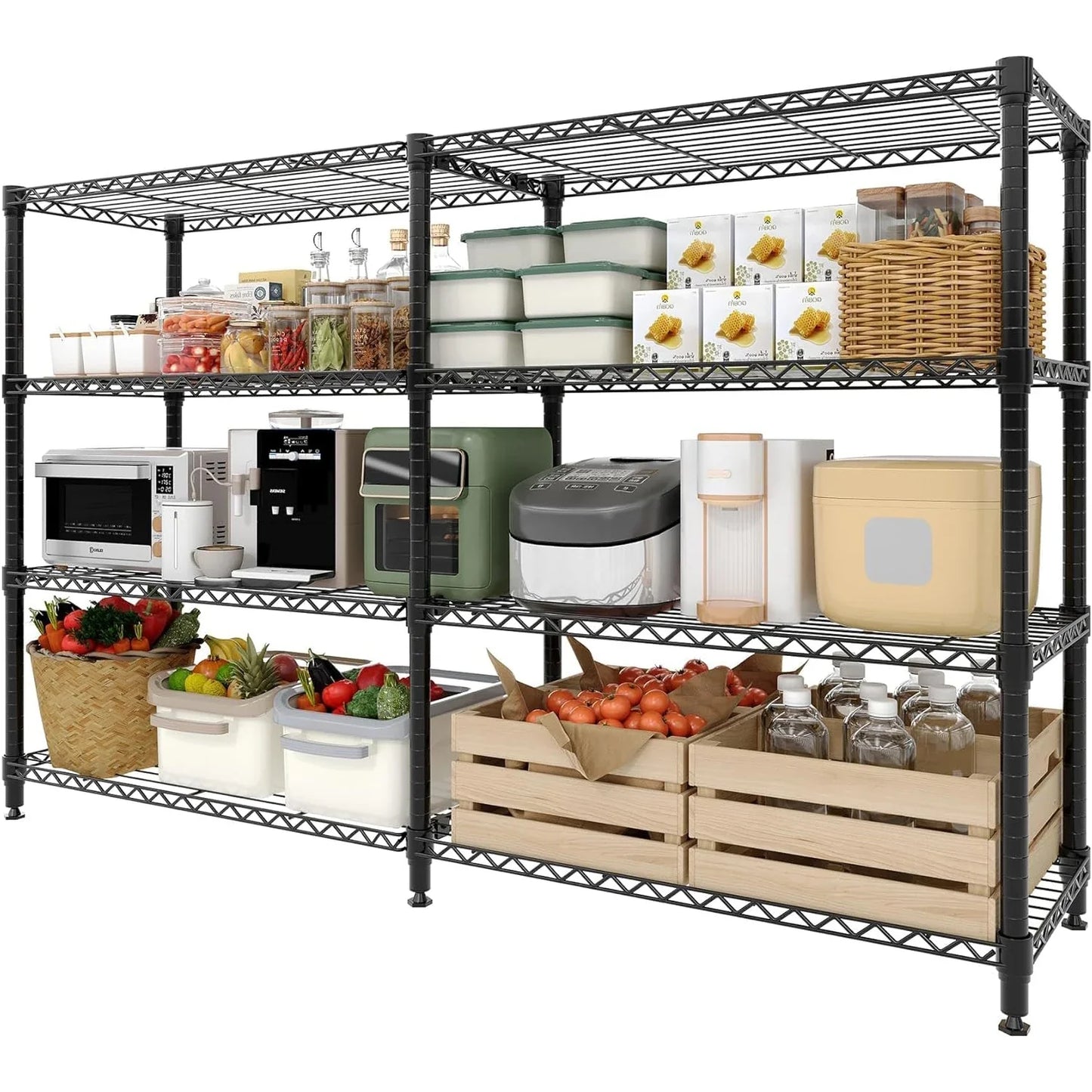 Heavy Duty 4-Tier Storage Shelves Adjustable Metal Wire Shelf, 1060 lbs Capacity Ideal for Kitchen, Pantry, Garage
