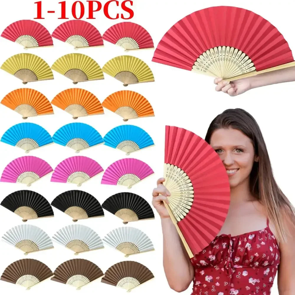Hand Fan Bamboo Paper Fan Pocket Folding Fan Solid Color Guest Fans DIY Guest Gift for Wedding Birthday Summer Party
