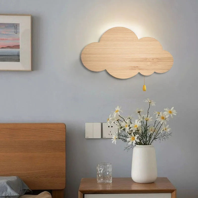 Wood grain cloud wall lamp with dimmer switch LED Wall light Children Room Nursery Room Bedroom Bedside Wall Lights