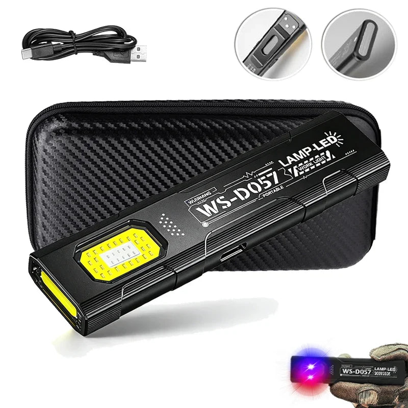 Powerful 550LM EDC Flashlight USB C Rechargeable Portable Torch with COB Red and Blue Lights Outdoor Portable Pen Clip Lantern