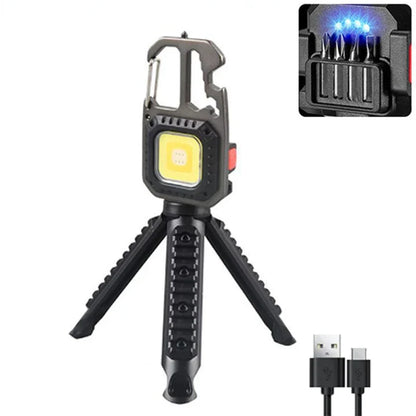 Mini LED Keychain Portable Work Light Pocket Flashlight USB Rechargeable Outdoor Camping Lamp With Window Hammer Bottle Opener