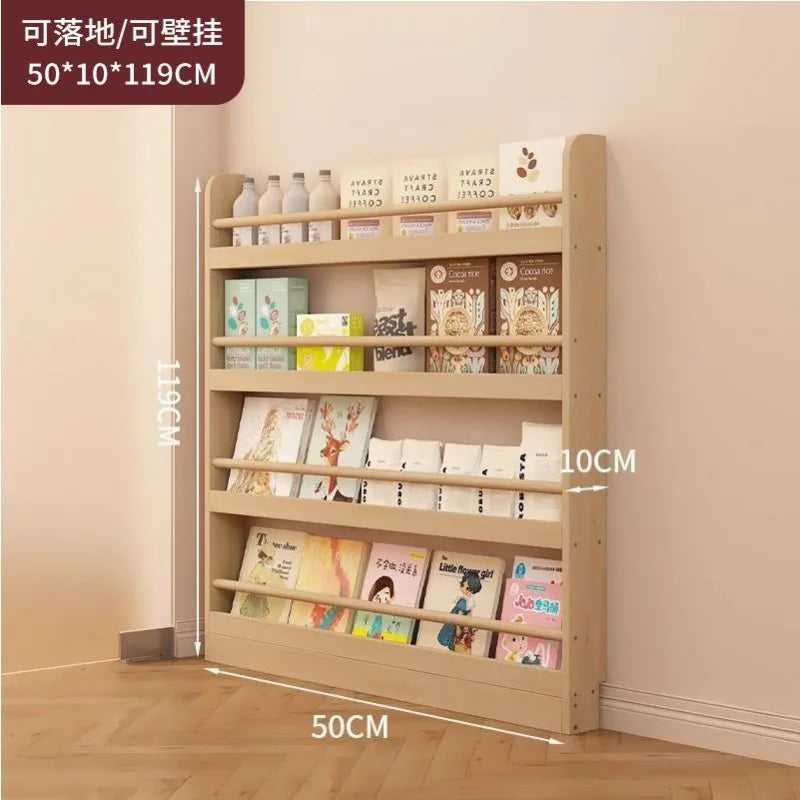Corner storage rack, ultra-thin solid wood floor-standing bookcase, door back storage rack, narrow cabinet, wall-mounted childre