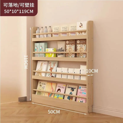 Corner storage rack, ultra-thin solid wood floor-standing bookcase, door back storage rack, narrow cabinet, wall-mounted childre