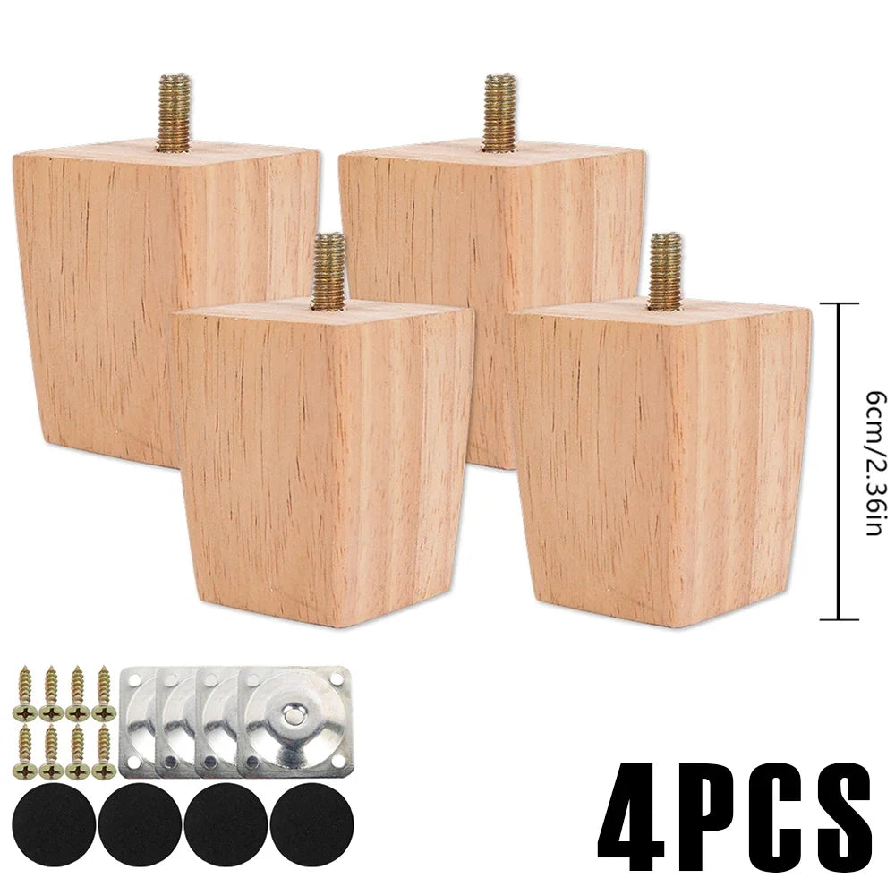 4/8Pcs Square Furniture Feet 6/10/15cm Solid Wood Sofa Legs Replacement Height Furniture Legs with Screws Mounting Plate Pads