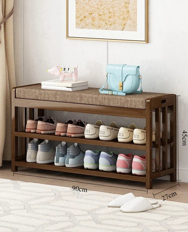 Shoe change stool Home door entry bench Solid wood shoe stool Storage shoe rack Simple bench Soft bag Sofa stool