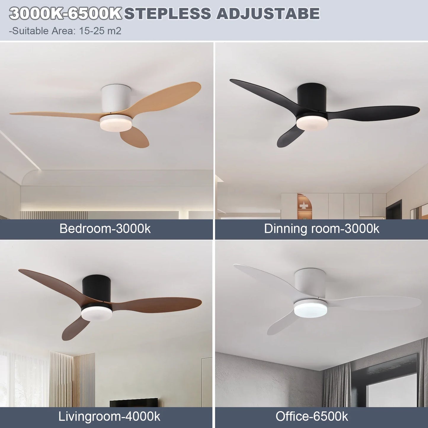 Modern Silent Led Ceiling Fan Lights DC Motor 6 Speeds Timing Fans Loft Remote Control Fan With Lights Bedroom Dining Room