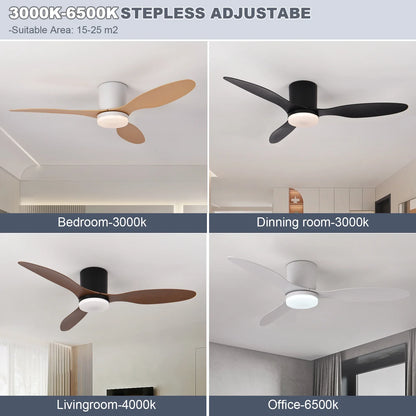 Modern Silent Led Ceiling Fan Lights DC Motor 6 Speeds Timing Fans Loft Remote Control Fan With Lights Bedroom Dining Room