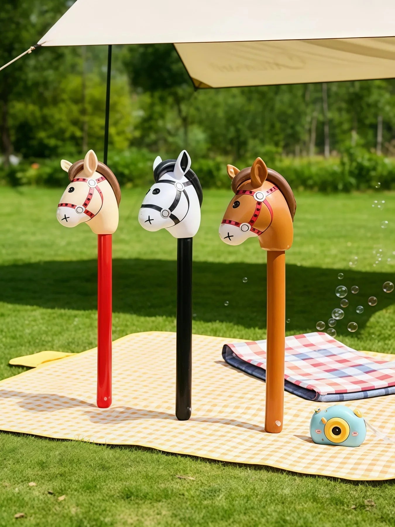 3PCS Inflatable Horsehead Stick, Cute Brown Horsehead Stick, Suitable For Cowboy Themed Birthday Party Decoration