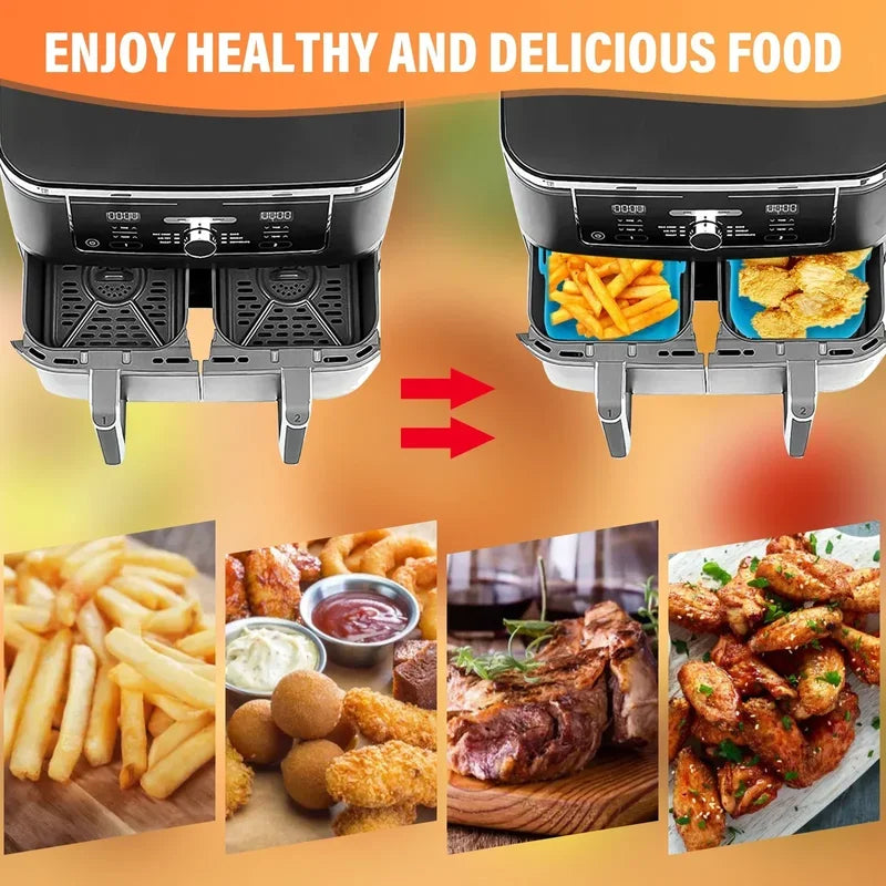 2pc/1pc Air Fryer Silicone Tray Rectangle Oven Baking Basket Reusable Liner Insert Dish Fried Chicken for Airfryers Accessories