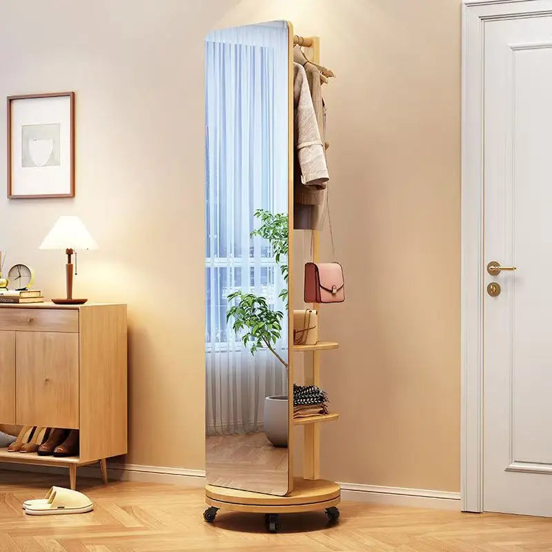 Solid wood dressing mirror full body mirror home rotatable fitting mirror floor mirror with hanger integrated bedroom mirror