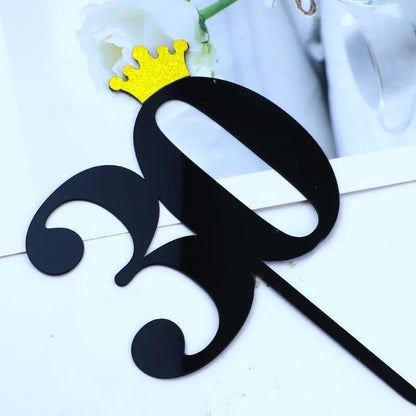 New 0-9 Number Happy Birthday Cake Topper Golden Acrylic Wedding Cake Topper Adorn For Kids Birthday Party Holiday Cake Supplies
