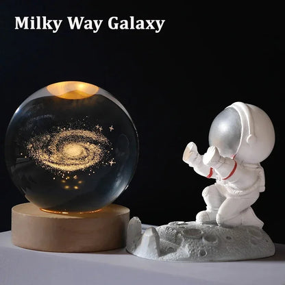 6cm 3D Crystal Ball Decoration 2026 Astronomy Solar System Planets Moon Astronaut LED Balls Home Snow Glass Globe Decorations