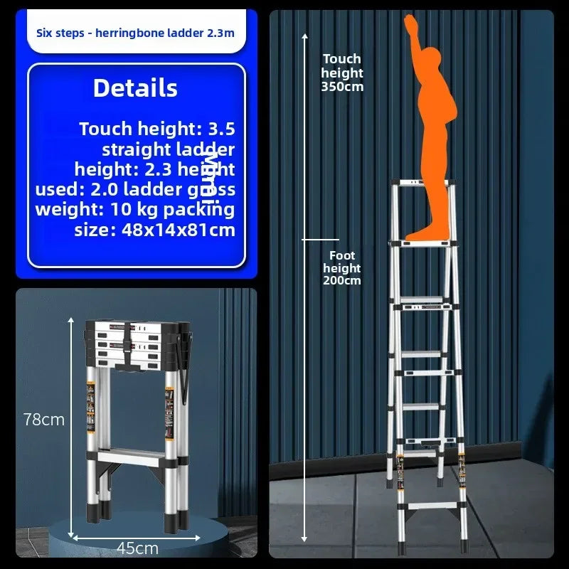 Stainless steel telescopic ladder thickened straight ladder folding herringbone ladder portable household ladder