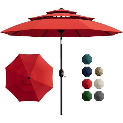 10FT 3-Tier Patio Umbrella Vented Outdoor Table Market Umbrella With Crank & Tilt Sunshade Fade Resistant For Pool Deck Yard