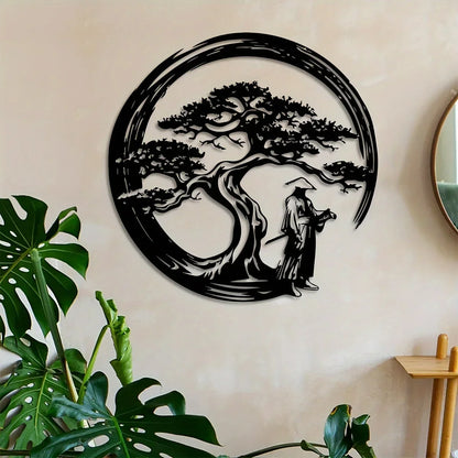 Japanese Bonsai Tree Metal Wall Art 15.7x15.7 Tori Gate Enso Cutout Creative Modern Home Accent Unique Housewarming Gift
