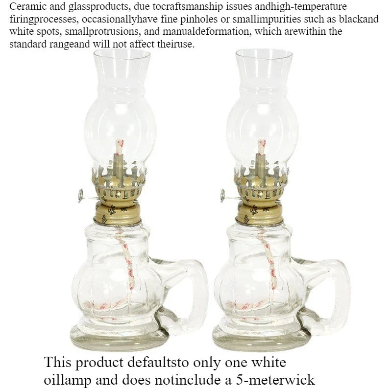 1/2 Pcs Retro Windproof Glass Lamp Mini Kerosene Oil Lamps with Handle for Indoor Use Emergency Lighting Christmas Wedding Decor