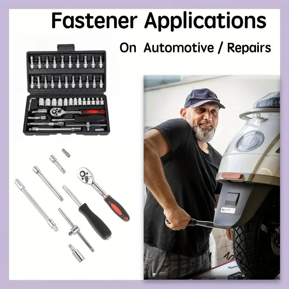 46Pcs Auto Repair Combination Ratchet Wrench Toolbox Family Tools Auto Maintenance Vehicle-mounted Socket Repair Set Tools