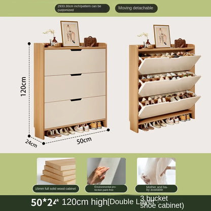 Solid wood ultra-thin flip shoe cabinet, home use, entrance door, foyer storage cabinet, new style wall-mounted shoe rack