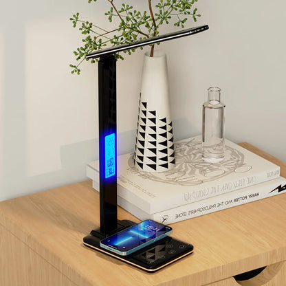 Folding Reading Desk Lamp USB Plug-In Desk Lamp 15W Wireless Mobile Phone Charging With Time Bedroom Office Eye Protection Light