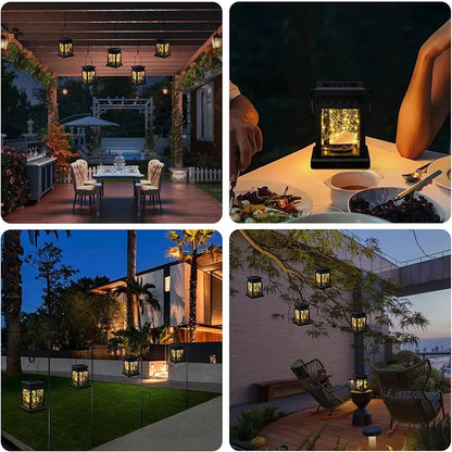 Set of 3 Outdoor Hanging Lamp Lights Solar Powered with Handle LED Table Lamps Decorative Lantern for Garden Patio Backyard