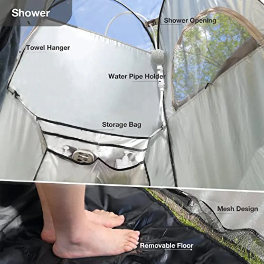 Pop Up Shower Tent with Mesh Window Portable Toilet Privacy Tent 6.9 Feet Removable Rain Cover/UPF 50+