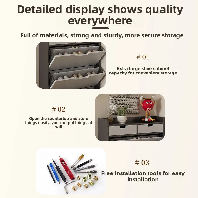 Tipping bucket shoe cabinet, outer entry shoe rack, balcony, entrance cabinet, living room large-capacity storage cabinet