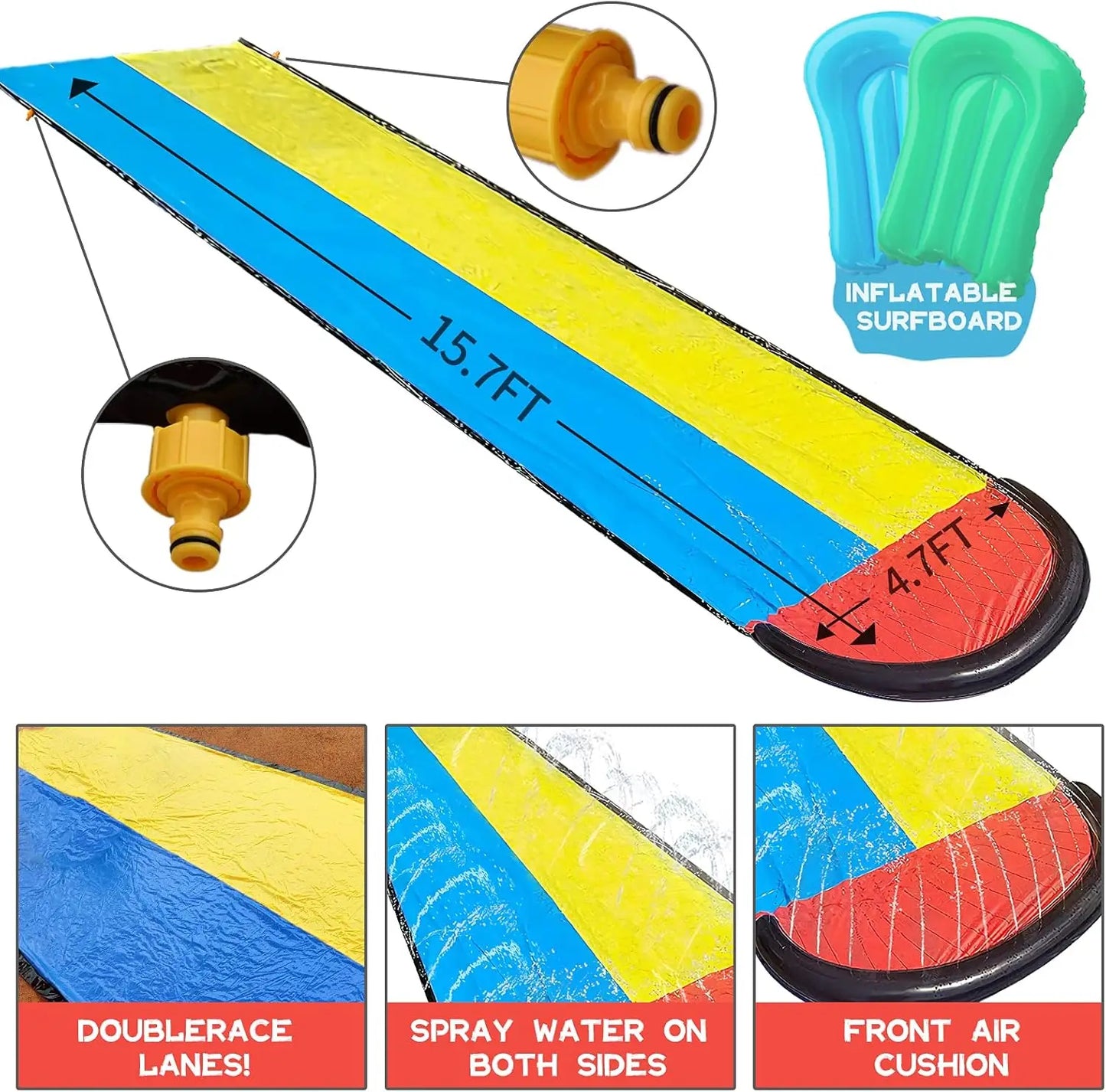 Outdoor double water slide, summer water play, grassland, single water slide, surfboard, PVC inflatable water slide