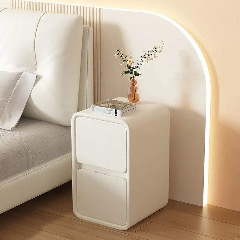 Simple modern bedside table cream style solid wood storage ultra-narrow new 2-layer light luxury bedroom storage bedside home