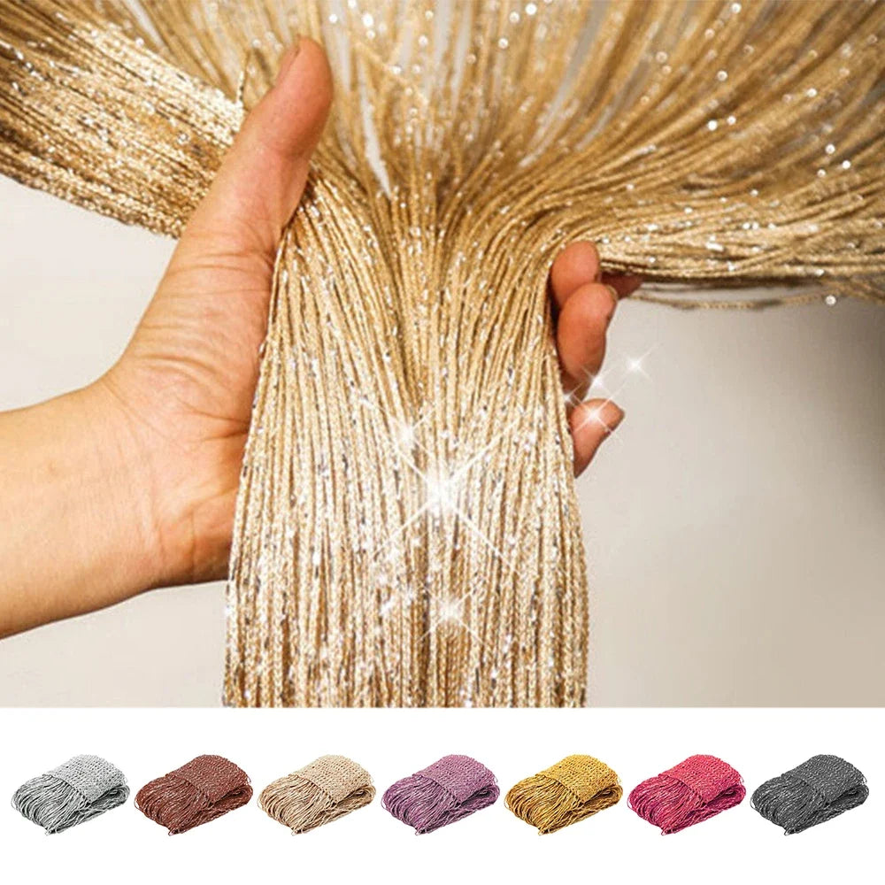 Glitter Door String Curtain Room Divider Blind Silver Ribbon Shiny Tassel Flash Line Curtain for Wedding Party Window Decoration