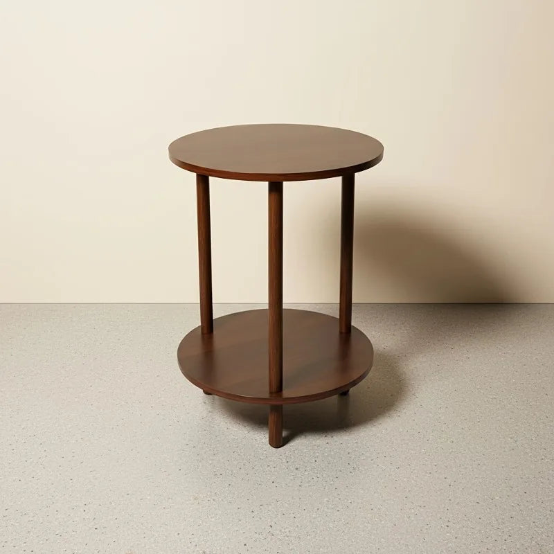 Modern Round Nesting Coffee Table, 2-Tier Wood Table in Walnut, Space-Saving Nestable Side Table for Living Room Small Spaces