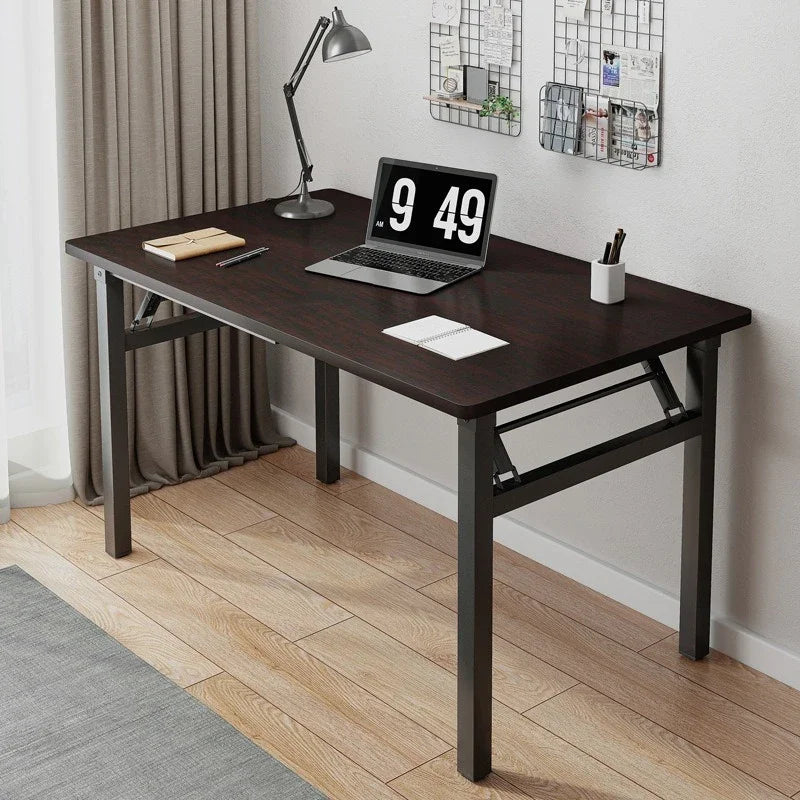 Walnut Rectangular Folding Computer Desk Portable Space Saving Office Study Classroom Training Home Use Household Furniture