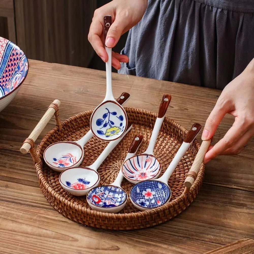 Gift Set Household Ceramic Spoon Hand-painted High-value Long-handled Spoon Creative Dessert Spoon Eco-friendly Underglaze Paint