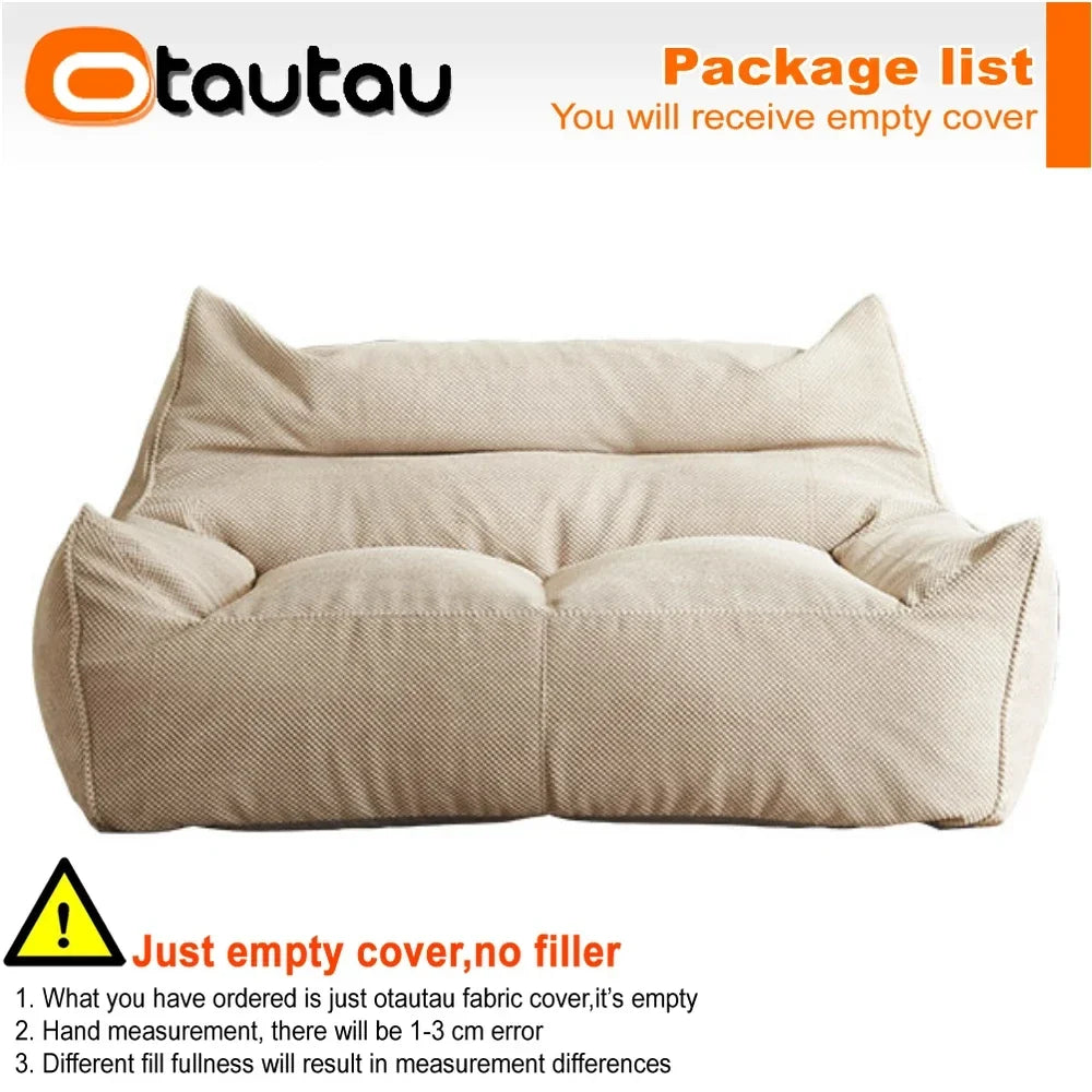 OTAUTAU Soft Waffle 1-2 Seat Bean Bag Couch Cover Set Without Filler Beanbag Armchair Lazy Sofa Bed Lounger Ottoman Stool SF182