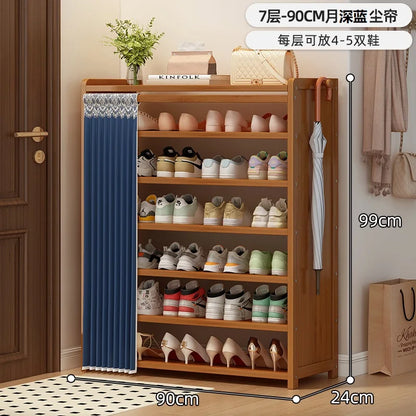 Bamboo shoe cabinet entrance door household large capacity dustproof multi-layer shoe rack rental room shoe storage rack