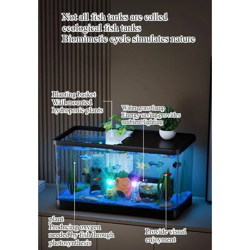 Fish tank living room new transparent filter oxygen generator desktop landscaping ornament with light strip ecological fish tank