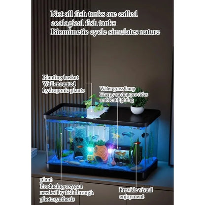 Fish tank living room new transparent filter oxygen generator desktop landscaping ornament with light strip ecological fish tank
