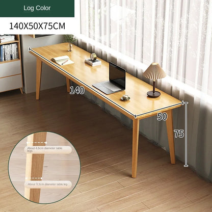 Double desk with solid wood legs, long and simple, for home use, near a window or wall, narrow table/workbench