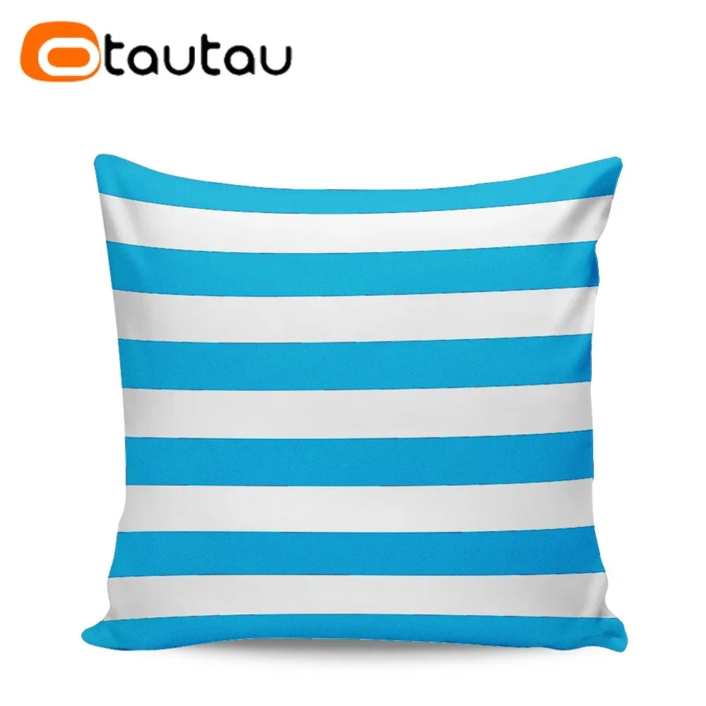OTAUTAU Outdoor Sofa Cushion Cover Without Filler Swim Pool Beach Throw Pillowcase Soft Waterproof Stripe Oxford Pillow KD021