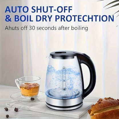 Glass Electric Kettle, Fast Boil with Auto Shut Off and Dry Burn Protection, LED Light for Tea Coffee, 110V US Plug