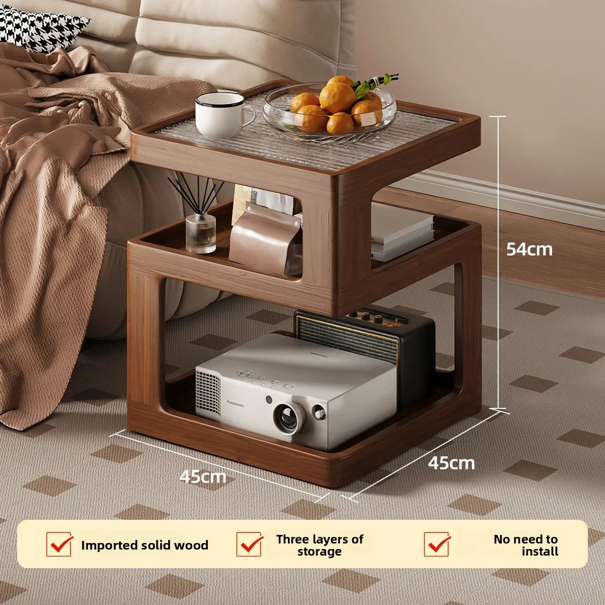 Solid wood bedside table, bedroom bedside storage, household sofa edge
