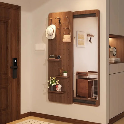 Solid wood perforated board dressing mirror invisible push-pull full body mirror storage wall hanging entrance dressing mirror