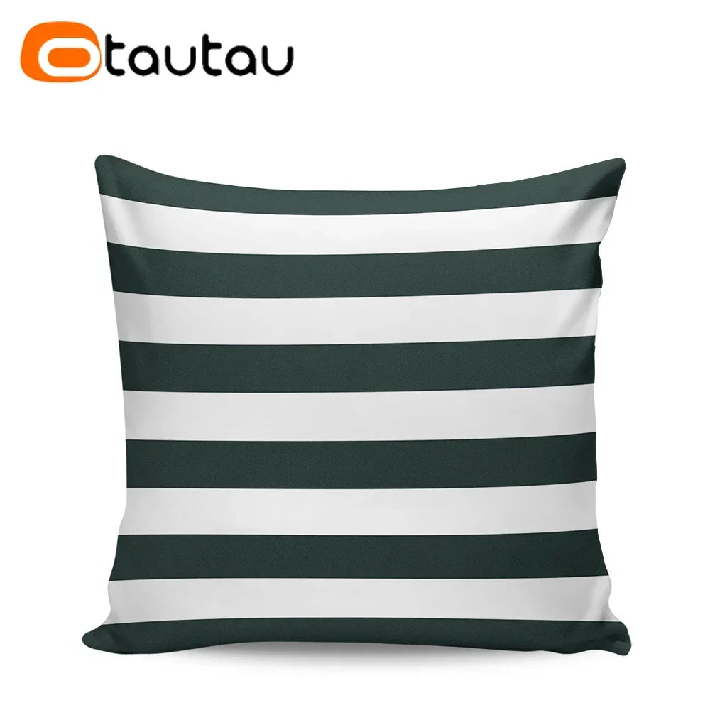 OTAUTAU Outdoor Sofa Cushion Cover Without Filler Swim Pool Beach Throw Pillowcase Soft Waterproof Stripe Oxford Pillow KD021