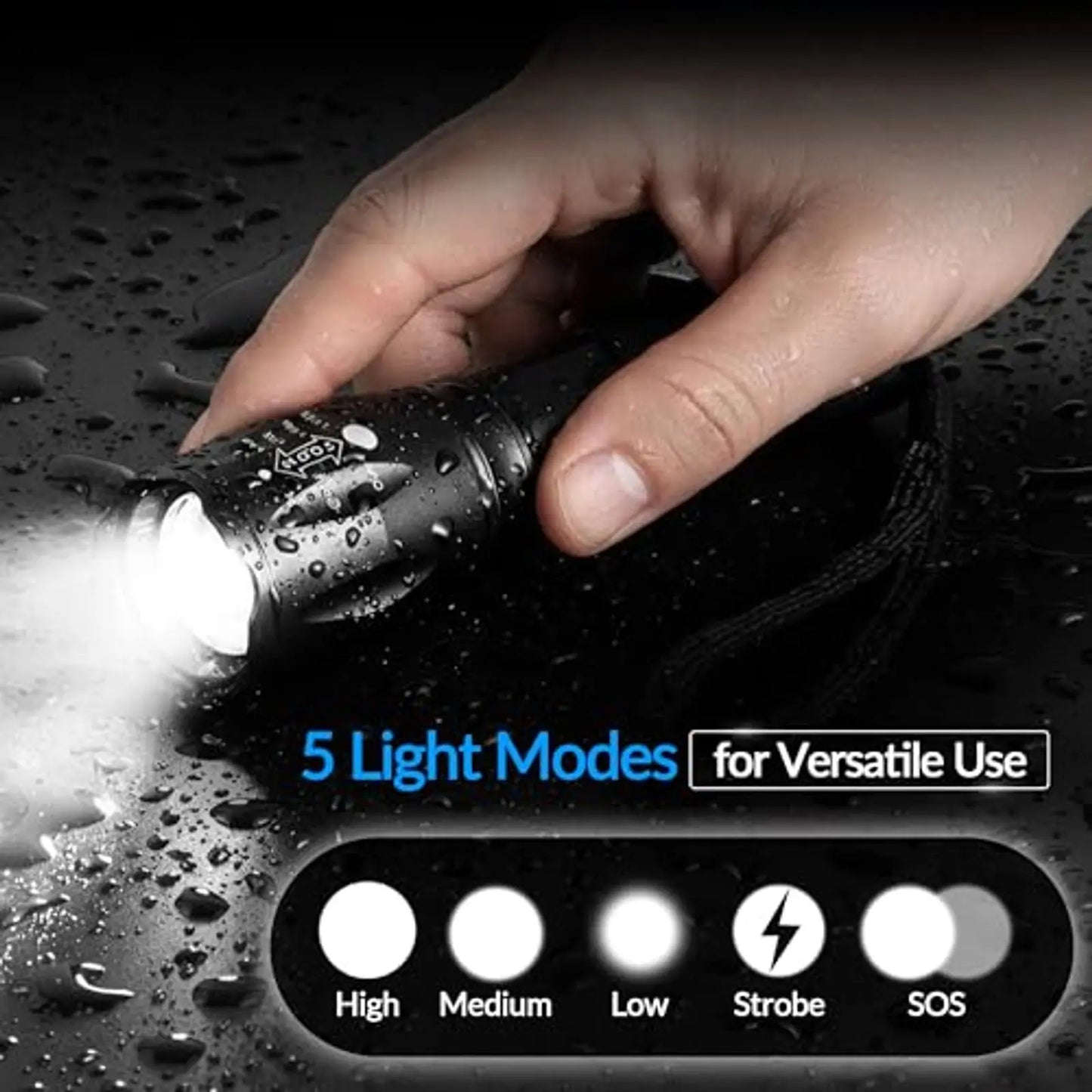 Tactical LED Flashlights 2-Pack High Lumen 5 Modes Waterproof Flashlight for Hunting Camping Outdoor Gifts