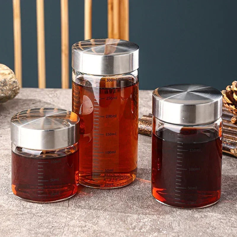 100-500ml Glass Bottle with Scale High Borosilicate Heat-resistant Glass Seal Jar Kitchen Seasoning Spices Storage Bottle Gadget