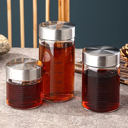 100-500ml Glass Bottle with Scale High Borosilicate Heat-resistant Glass Seal Jar Kitchen Seasoning Spices Storage Bottle Gadget