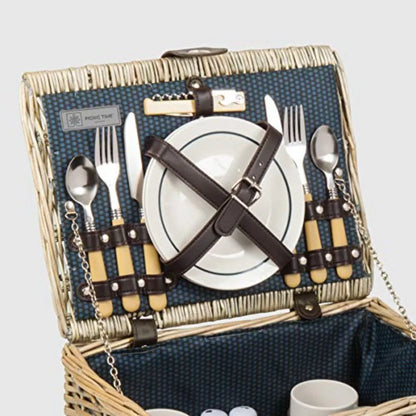 Catalina Picnic Basket for 2 Classic Deluxe English Handwoven Wicker Basket with Genuine Leather Accents and Full Service for T