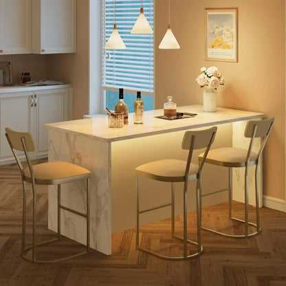 2Pcs Counter Height Bar Stools Set with Back Metal Frame & Upholstered Seat Tall Barstools for Kitchen Island, Home Dining Room