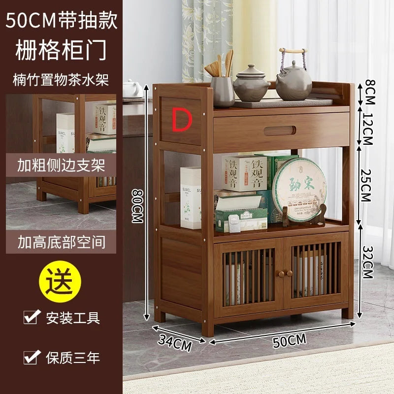 Bamboo tea table tea cabinet household multifunctional living room office tea set kitchen restaurant storage cabinet