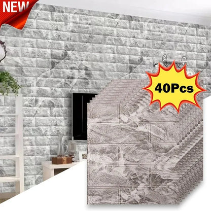 40Pcs 38.5X35cm Imitation Brick Wallpaper Self-adhesive Waterproof Moisture-proof Living Room Background Bedroom Wall Decoration