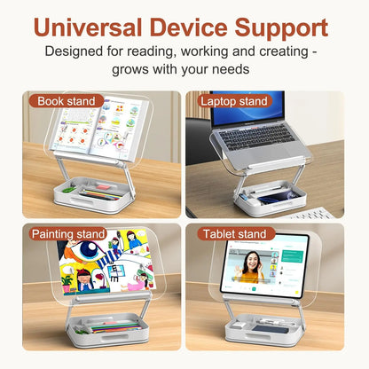 NEW Acrylic Book Stand with Storage for Reading Adjustable Book Holder with 360° Rotating Base Foldable Desktop Riser Stand